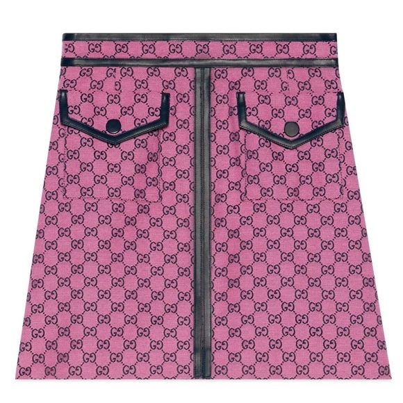Gucci SS21 Pink GG Canvas Skirt with Leather Trim - size 40 - Picture 1 of 9